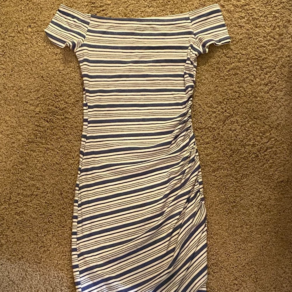 Dry Goods white strapless fitted striped dress